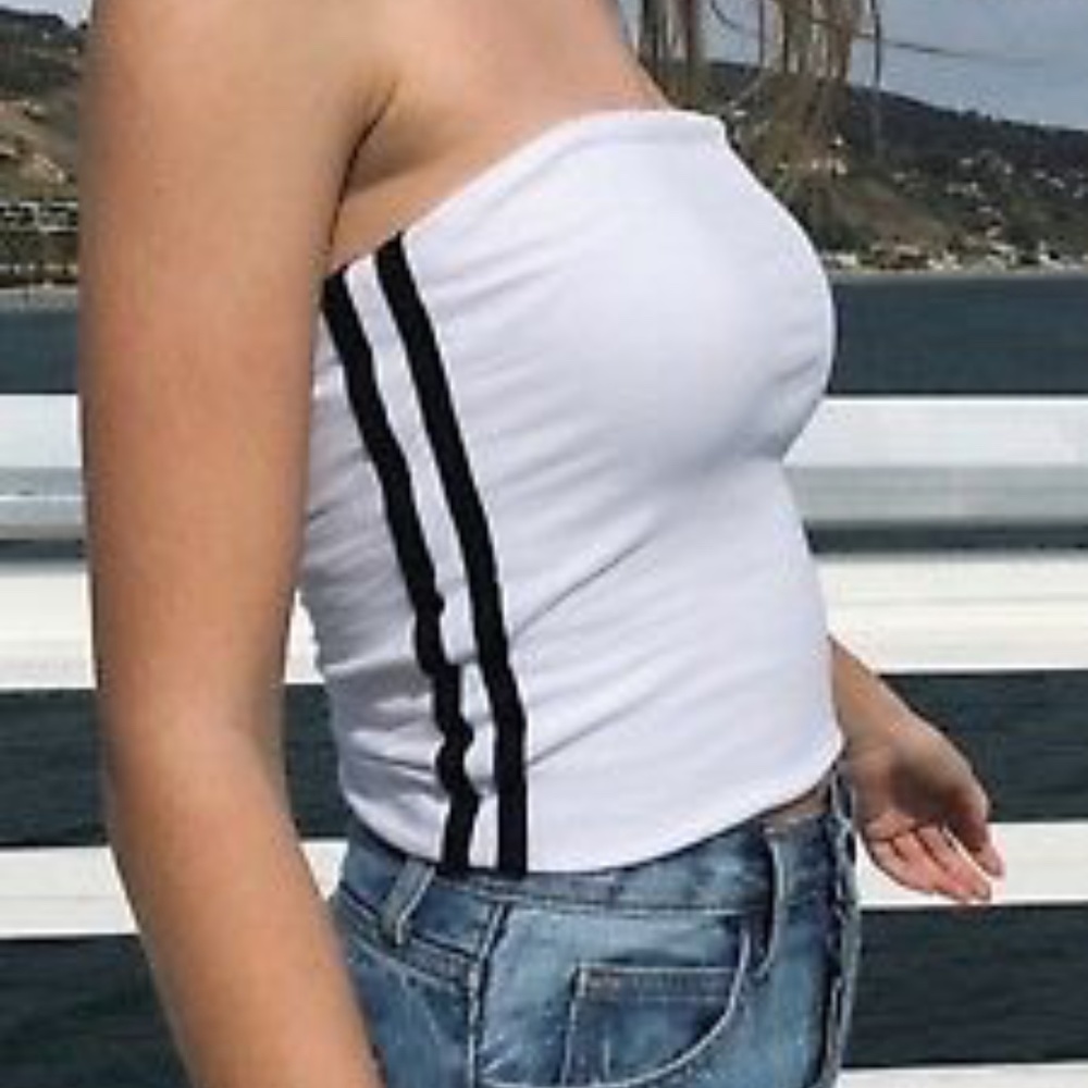 Brandy Melville White Tube Top with Black Stripes